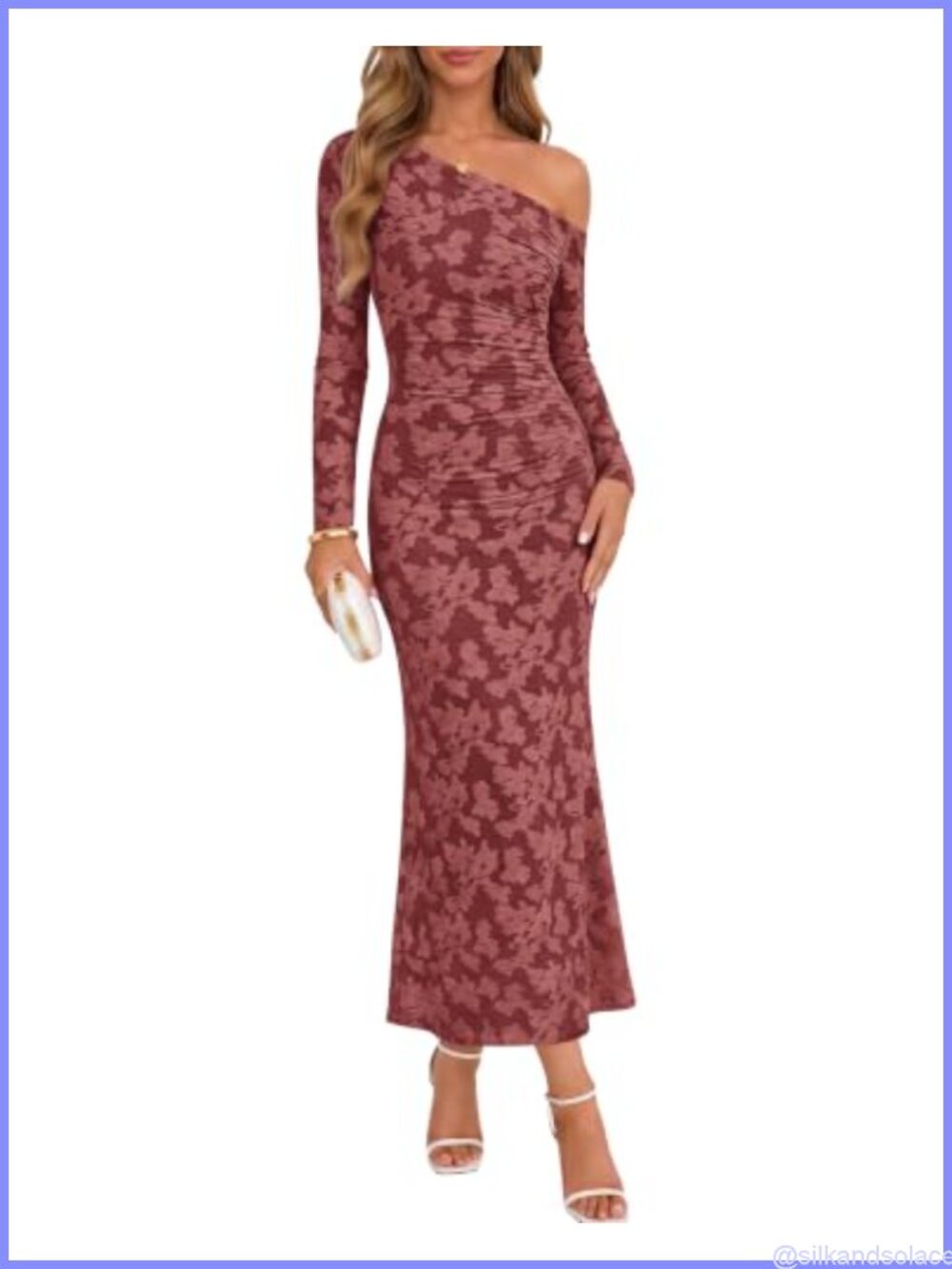 Off Shoulder Floral Maxi Dress Long Sleeve Bodycon Wedding Guest